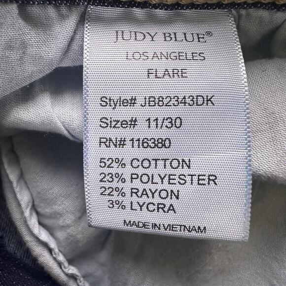 Judy Blue Flare Los Angeles Jeans Womens 11/30 Raw Hem Zip Dark Wash - Picture 13 of 14